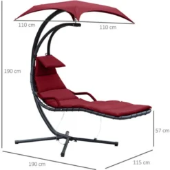 OUTSUNNY Bain De Soleil Transat Suspendu Avec Pare-soleil Et Matelas Design Contemporain 190L X 115l X 190H Cm Acier Polyester Rouge Noir 9 OUTSUNNY Bain De Soleil Transat Suspendu Avec Pare-soleil Et Matelas Design Contemporain 190L X 115l X 190H Cm Acier Polyester Rouge Noir -Promos Verde Rêverie Boutique 25007388 3