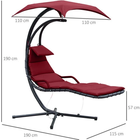 OUTSUNNY Bain De Soleil Transat Suspendu Avec Pare-soleil Et Matelas Design Contemporain 190L X 115l X 190H Cm Acier Polyester Rouge Noir 5 OUTSUNNY Bain De Soleil Transat Suspendu Avec Pare-soleil Et Matelas Design Contemporain 190L X 115l X 190H Cm Acier Polyester Rouge Noir – Image 3