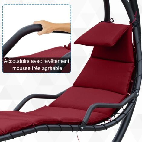 OUTSUNNY Bain De Soleil Transat Suspendu Avec Pare-soleil Et Matelas Design Contemporain 190L X 115l X 190H Cm Acier Polyester Rouge Noir 6 OUTSUNNY Bain De Soleil Transat Suspendu Avec Pare-soleil Et Matelas Design Contemporain 190L X 115l X 190H Cm Acier Polyester Rouge Noir – Image 4