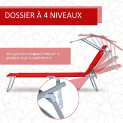 OUTSUNNY Transat Bain De Soleil Pliable Grand Confort Dossier Et Pare-soleil Réglable Multi-positions Rouge 10 OUTSUNNY Transat Bain De Soleil Pliable Grand Confort Dossier Et Pare-soleil Réglable Multi-positions Rouge -Promos Verde Rêverie Boutique 25007402 4