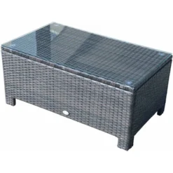 OUTSUNNY Table Basse De Jardin Plateau Verre Trempé 5 Mm Rotin Tressé 85 X 50 X 39cm Max. 50 Kg Marron