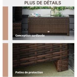 OUTSUNNY Table Basse De Jardin Plateau Verre Trempé 5 Mm Rotin Tressé 85 X 50 X 39cm Max. 50 Kg Marron 10 OUTSUNNY Table Basse De Jardin Plateau Verre Trempé 5 Mm Rotin Tressé 85 X 50 X 39cm Max. 50 Kg Marron -Promos Verde Rêverie Boutique 25007509 4