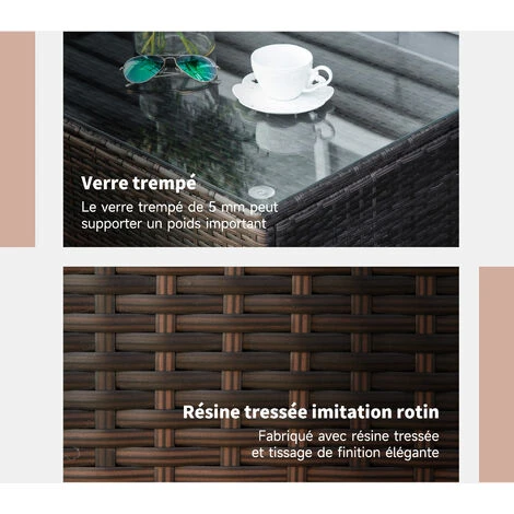 OUTSUNNY Table Basse De Jardin Plateau Verre Trempé 5 Mm Rotin Tressé 85 X 50 X 39cm Max. 50 Kg Marron 7 OUTSUNNY Table Basse De Jardin Plateau Verre Trempé 5 Mm Rotin Tressé 85 X 50 X 39cm Max. 50 Kg Marron – Image 5