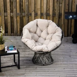 OUTSUNNY Fauteuil Rond De Jardin Fauteuil Papasan Pivotant Grand Confort Ø 97 X 90H Cm Grand Coussin Fourni Polyester Résine Tressée Crème -Promos Verde Rêverie Boutique 25007533 4
