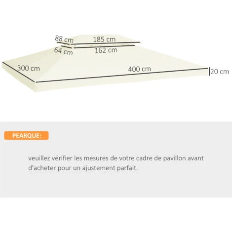 HOMCOM Toile De Toit De Rechange Pour Pavillon Tonnelle Tente 3x4m Crème 5 HOMCOM Toile De Toit De Rechange Pour Pavillon Tonnelle Tente 3x4m Crème – Image 3
