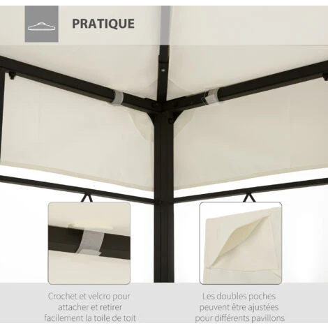 HOMCOM Toile De Toit De Rechange Pour Pavillon Tonnelle Tente 3x4m Crème 7 HOMCOM Toile De Toit De Rechange Pour Pavillon Tonnelle Tente 3x4m Crème – Image 5
