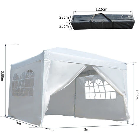 OUTSUNNY Tonnelle Barnum Tente De Réception Pliante 3 X 3 X 2,55 M Avec Fenêtres + Sac De Transport Blanc 5 OUTSUNNY Tonnelle Barnum Tente De Réception Pliante 3 X 3 X 2,55 M Avec Fenêtres + Sac De Transport Blanc – Image 3