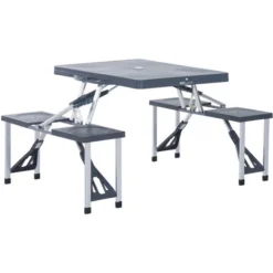 OUTSUNNY Table De Camping Pique Nique Pliante Portable 4 Personnes Aluminium Plastique Gris Foncé