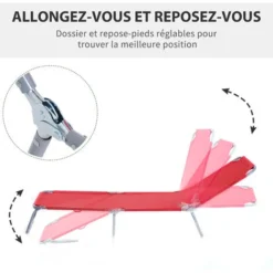 OUTSUNNY Bain De Soleil Transat Pliable Dossier Réglable Multipositions Métal Et Polyester Rouge 10 OUTSUNNY Bain De Soleil Transat Pliable Dossier Réglable Multipositions Métal Et Polyester Rouge -Promos Verde Rêverie Boutique 25008240 4