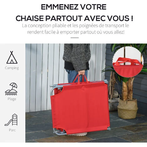 OUTSUNNY Bain De Soleil Transat Pliable Dossier Réglable Multipositions Métal Et Polyester Rouge 7 OUTSUNNY Bain De Soleil Transat Pliable Dossier Réglable Multipositions Métal Et Polyester Rouge – Image 5
