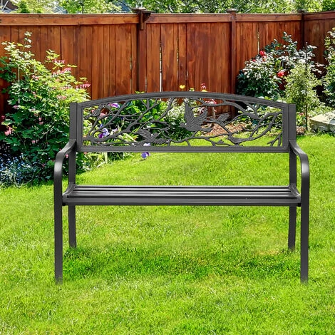 OUTSUNNY Banc 3 Places De Jardin Terrasse Style Rural Chic 127L X 60l X 85H Cm Métal époxy Anticorrosion Noir 4 OUTSUNNY Banc 3 Places De Jardin Terrasse Style Rural Chic 127L X 60l X 85H Cm Métal époxy Anticorrosion Noir – Image 2