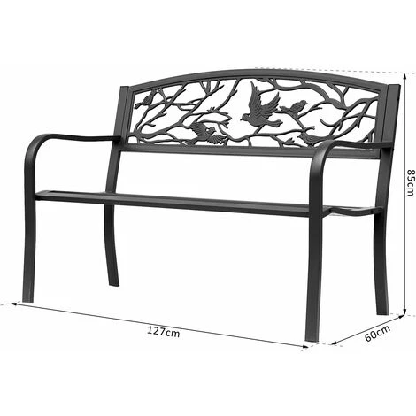 OUTSUNNY Banc 3 Places De Jardin Terrasse Style Rural Chic 127L X 60l X 85H Cm Métal époxy Anticorrosion Noir 5 OUTSUNNY Banc 3 Places De Jardin Terrasse Style Rural Chic 127L X 60l X 85H Cm Métal époxy Anticorrosion Noir – Image 3