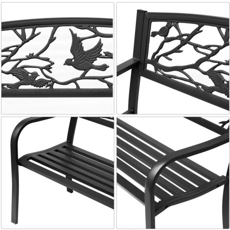 OUTSUNNY Banc 3 Places De Jardin Terrasse Style Rural Chic 127L X 60l X 85H Cm Métal époxy Anticorrosion Noir 7 OUTSUNNY Banc 3 Places De Jardin Terrasse Style Rural Chic 127L X 60l X 85H Cm Métal époxy Anticorrosion Noir – Image 5