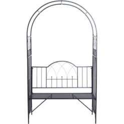 OUTSUNNY Arche à Rosiers Banc De Jardin 2 Places 2 En 1 Dim. 115L X 59l X 203H Cm Métal époxy Noir