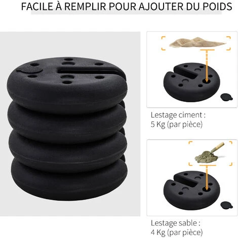 OUTSUNNY Lot De 4 Poids De Lestage Rond Pour Tonnelle Barnum Tente Dim. Ø 25 X 6H Cm HDPE Noir 7 OUTSUNNY Lot De 4 Poids De Lestage Rond Pour Tonnelle Barnum Tente Dim. Ø 25 X 6H Cm HDPE Noir – Image 5