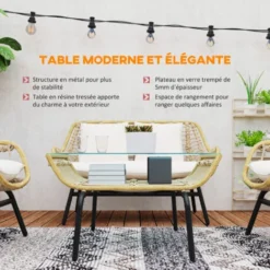 OUTSUNNY Salon De Jardin 4 Pers. 4 Pièces Style Exotique Métal époxy Résine Imitation Bambou Coussins Grand Confort Inclus Polyester Beige 9 OUTSUNNY Salon De Jardin 4 Pers. 4 Pièces Style Exotique Métal époxy Résine Imitation Bambou Coussins Grand Confort Inclus Polyester Beige -Promos Verde Rêverie Boutique 25008316 3