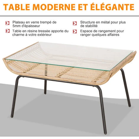 OUTSUNNY Salon De Jardin 4 Pers. 4 Pièces Style Exotique Métal époxy Résine Imitation Bambou Coussins Grand Confort Inclus Polyester Beige 7 OUTSUNNY Salon De Jardin 4 Pers. 4 Pièces Style Exotique Métal époxy Résine Imitation Bambou Coussins Grand Confort Inclus Polyester Beige – Image 5