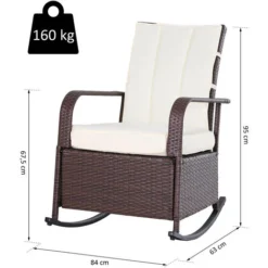 OUTSUNNY Rocking Chair Fauteuil à Bascule Grand Confort Style Cosy Coussins Assise Dossier Déperlant Crème Résine Tressée Imitation Rotin Chocolat -Promos Verde Rêverie Boutique 25008325 3
