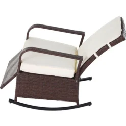 OUTSUNNY Rocking Chair Fauteuil à Bascule Grand Confort Style Cosy Coussins Assise Dossier Déperlant Crème Résine Tressée Imitation Rotin Chocolat -Promos Verde Rêverie Boutique 25008325 4