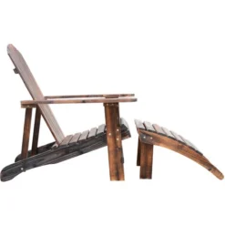 HOMCOM Fauteuil De Jardin Adirondack Chaise Longue Chaise Plage Avec Tabouret Bois De Sapin -Promos Verde Rêverie Boutique 25008656 3