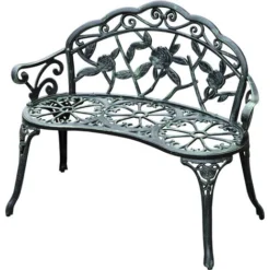 OUTSUNNY Banc De Jardin 2 Places Style Néo-rétro Motif Rose Lignes Fuselées 100L X 54l X 78H Cm Fonte D'aluminium Vert Vieilli