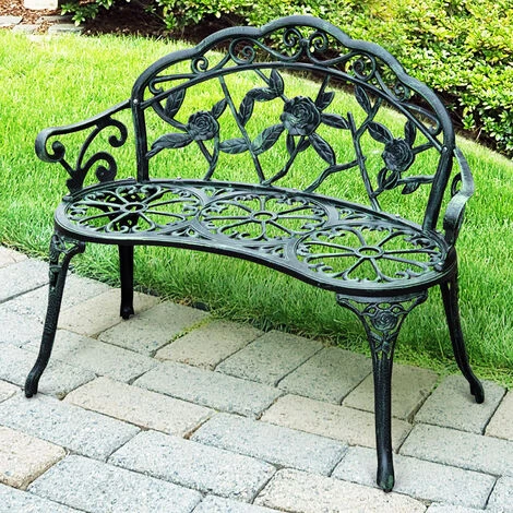 OUTSUNNY Banc De Jardin 2 Places Style Néo-rétro Motif Rose Lignes Fuselées 100L X 54l X 78H Cm Fonte D'aluminium Vert Vieilli 4 OUTSUNNY Banc De Jardin 2 Places Style Néo-rétro Motif Rose Lignes Fuselées 100L X 54l X 78H Cm Fonte D'aluminium Vert Vieilli – Image 2