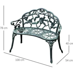 OUTSUNNY Banc De Jardin 2 Places Style Néo-rétro Motif Rose Lignes Fuselées 100L X 54l X 78H Cm Fonte D'aluminium Vert Vieilli 9 OUTSUNNY Banc De Jardin 2 Places Style Néo-rétro Motif Rose Lignes Fuselées 100L X 54l X 78H Cm Fonte D'aluminium Vert Vieilli -Promos Verde Rêverie Boutique 25008657 3