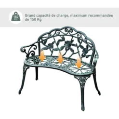 OUTSUNNY Banc De Jardin 2 Places Style Néo-rétro Motif Rose Lignes Fuselées 100L X 54l X 78H Cm Fonte D'aluminium Vert Vieilli 11 OUTSUNNY Banc De Jardin 2 Places Style Néo-rétro Motif Rose Lignes Fuselées 100L X 54l X 78H Cm Fonte D'aluminium Vert Vieilli -Promos Verde Rêverie Boutique 25008657 5