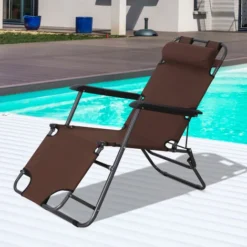 OUTSUNNY Chaise Longue Inclinable Transat Bain De Soleil 2 En 1 Pliant Têtière Amovible Charge Max. 136 Kg Toile Oxford Facile D'entretien Marron -Promos Verde Rêverie Boutique 25009092 2