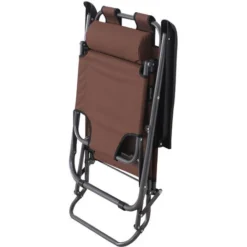 OUTSUNNY Chaise Longue Inclinable Transat Bain De Soleil 2 En 1 Pliant Têtière Amovible Charge Max. 136 Kg Toile Oxford Facile D'entretien Marron -Promos Verde Rêverie Boutique 25009092 5