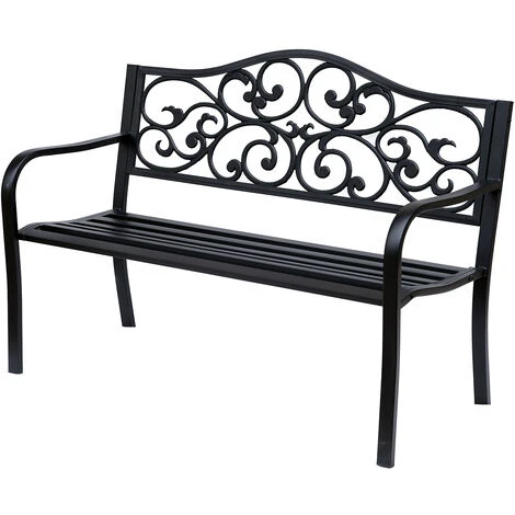 OUTSUNNY Banc 3 Places De Jardin Terrasse Style Cosy Chic 127L X 60l X 89H Cm Métal époxy Anticorrosion Noir 3 OUTSUNNY Banc 3 Places De Jardin Terrasse Style Cosy Chic 127L X 60l X 89H Cm Métal époxy Anticorrosion Noir