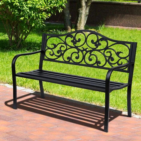 OUTSUNNY Banc 3 Places De Jardin Terrasse Style Cosy Chic 127L X 60l X 89H Cm Métal époxy Anticorrosion Noir 4 OUTSUNNY Banc 3 Places De Jardin Terrasse Style Cosy Chic 127L X 60l X 89H Cm Métal époxy Anticorrosion Noir – Image 2