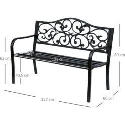 OUTSUNNY Banc 3 Places De Jardin Terrasse Style Cosy Chic 127L X 60l X 89H Cm Métal époxy Anticorrosion Noir 9 OUTSUNNY Banc 3 Places De Jardin Terrasse Style Cosy Chic 127L X 60l X 89H Cm Métal époxy Anticorrosion Noir -Promos Verde Rêverie Boutique 25009102 3