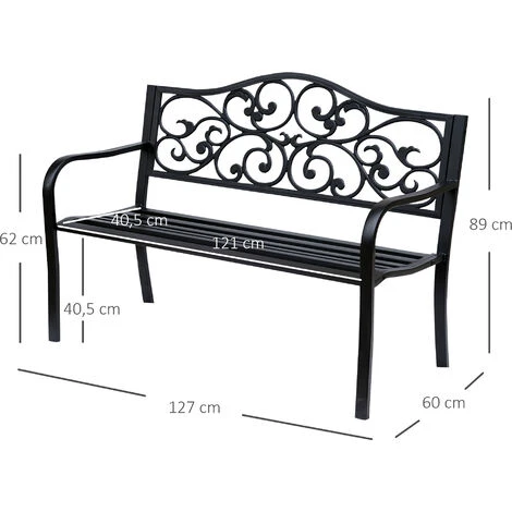OUTSUNNY Banc 3 Places De Jardin Terrasse Style Cosy Chic 127L X 60l X 89H Cm Métal époxy Anticorrosion Noir 5 OUTSUNNY Banc 3 Places De Jardin Terrasse Style Cosy Chic 127L X 60l X 89H Cm Métal époxy Anticorrosion Noir – Image 3