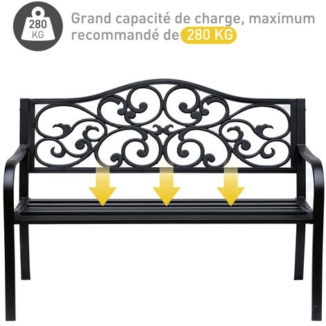 OUTSUNNY Banc 3 Places De Jardin Terrasse Style Cosy Chic 127L X 60l X 89H Cm Métal époxy Anticorrosion Noir 7 OUTSUNNY Banc 3 Places De Jardin Terrasse Style Cosy Chic 127L X 60l X 89H Cm Métal époxy Anticorrosion Noir – Image 5
