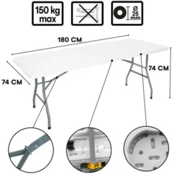 Table Pliante Jardin - Table Pique Nique - Portable Avec Poignée - Table De Camping 8 Places - Table Salles Des Fêtes -Promos Verde Rêverie Boutique 25142615 4