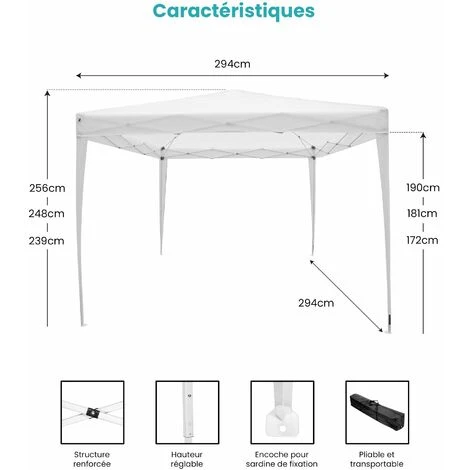 Tonnelle De Jardin Pliante 3x3 M Blanche - Tonnelle Barnum Pliant Toile 210D (160g/M2) - Tente Pliable Idéale Pour Reception En Exterieur 4 Tonnelle De Jardin Pliante 3x3 M Blanche - Tonnelle Barnum Pliant Toile 210D (160g/M2) - Tente Pliable Idéale Pour Reception En Exterieur – Image 2