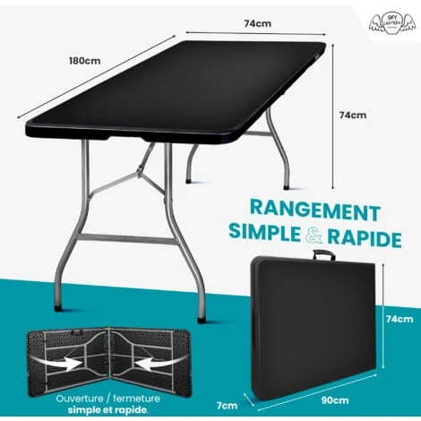 Table Pliante 180 Cm D'Appoint Rectangulaire Noire - Table De Camping 8 Personnes L180 X L74 X H74cm En HDPE Haute Densité Épaisseur 3,5 Cm - Pieds En Acier Pelliculé Gris - Idéal Cérémonies 4 Table Pliante 180 Cm D'Appoint Rectangulaire Noire - Table De Camping 8 Personnes L180 X L74 X H74cm En HDPE Haute Densité Épaisseur 3,5 Cm - Pieds En Acier Pelliculé Gris - Idéal Cérémonies – Image 2