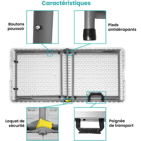 Table Pliante 120 Cm D'Appoint Rectangulaire Blanche - Table De Camping 6 Personnes L120 X L60 X H74cm En HDPE Haute Densité Épaisseur 3,5 Cm - Nouveau Modèle 2021 Emballage Renforcé 5 Table Pliante 120 Cm D'Appoint Rectangulaire Blanche - Table De Camping 6 Personnes L120 X L60 X H74cm En HDPE Haute Densité Épaisseur 3,5 Cm - Nouveau Modèle 2021 Emballage Renforcé – Image 3