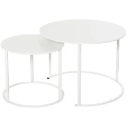OUTSUNNY Lot De 2 Tables Basses Rondes Gigognes Empilables De Jardin Métal époxy Blanc