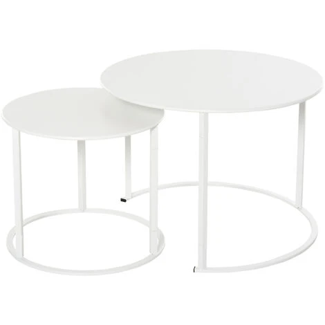 OUTSUNNY Lot De 2 Tables Basses Rondes Gigognes Empilables De Jardin Métal époxy Blanc 3 OUTSUNNY Lot De 2 Tables Basses Rondes Gigognes Empilables De Jardin Métal époxy Blanc