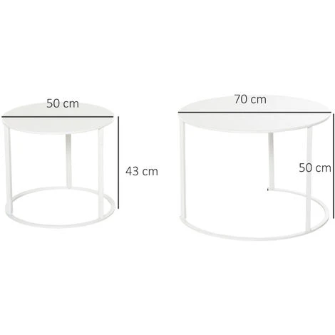 OUTSUNNY Lot De 2 Tables Basses Rondes Gigognes Empilables De Jardin Métal époxy Blanc 5 OUTSUNNY Lot De 2 Tables Basses Rondes Gigognes Empilables De Jardin Métal époxy Blanc – Image 3
