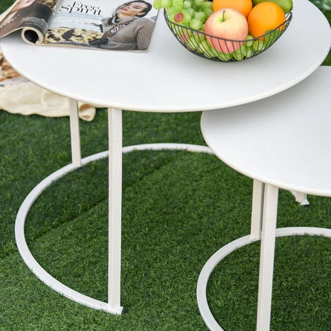 OUTSUNNY Lot De 2 Tables Basses Rondes Gigognes Empilables De Jardin Métal époxy Blanc 6 OUTSUNNY Lot De 2 Tables Basses Rondes Gigognes Empilables De Jardin Métal époxy Blanc – Image 4