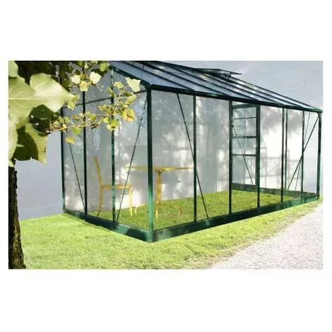 Serre / Véranda Adossée 126 - 7,3 M² Verre Trempé 4 Mm. Aluminium Laqué Vert - Sans Base - Porte à Gauche 4 Serre / Véranda Adossée 126 - 7,3 M² Verre Trempé 4 Mm. Aluminium Laqué Vert - Sans Base - Porte à Gauche – Image 2