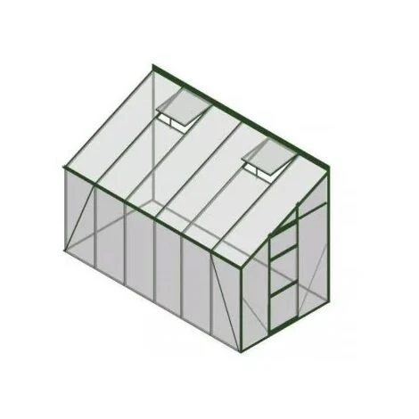 Serre / Véranda Adossée 126 - 7,3 M² Verre Trempé 4 Mm. Aluminium Laqué Vert - Sans Base - Porte à Gauche 6 Serre / Véranda Adossée 126 - 7,3 M² Verre Trempé 4 Mm. Aluminium Laqué Vert - Sans Base - Porte à Gauche – Image 4