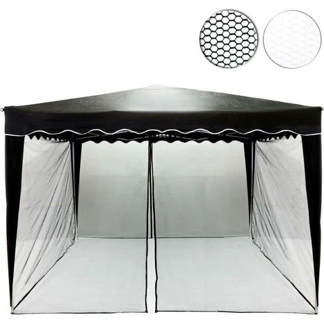 Instent® Moustiquaire Pour Tonnelle 3 X 3m Coloris Noir, 2 Fermetures à Glissières Et Sangles Scratch Pour Fixation Des Panneaux Latéraux 3 Instent® Moustiquaire Pour Tonnelle 3 X 3m Coloris Noir, 2 Fermetures à Glissières Et Sangles Scratch Pour Fixation Des Panneaux Latéraux