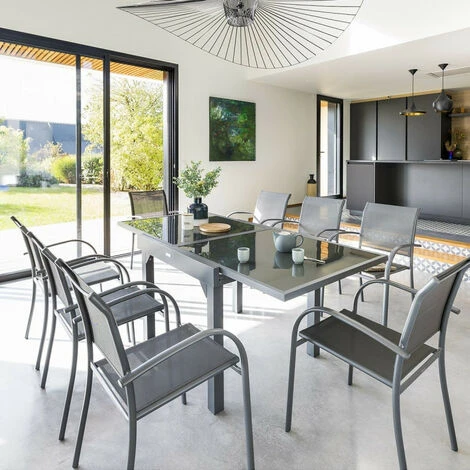Table Piazza Extensible 8 Personnes Anthracite/graphite - Avec Rallonge 3 Table Piazza Extensible 8 Personnes Anthracite/graphite - Avec Rallonge
