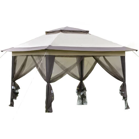 OUTSUNNY Tonnelle Barnum De Jardin Pop-up Pliant 3,64L X 3,64l X 2,94H M Acier Polyester Moustiquaires + Sac De Transport à Roulettes Beige Marron 3 OUTSUNNY Tonnelle Barnum De Jardin Pop-up Pliant 3,64L X 3,64l X 2,94H M Acier Polyester Moustiquaires + Sac De Transport à Roulettes Beige Marron