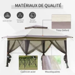 OUTSUNNY Tonnelle Barnum De Jardin Pop-up Pliant 3,64L X 3,64l X 2,94H M Acier Polyester Moustiquaires + Sac De Transport à Roulettes Beige Marron 10 OUTSUNNY Tonnelle Barnum De Jardin Pop-up Pliant 3,64L X 3,64l X 2,94H M Acier Polyester Moustiquaires + Sac De Transport à Roulettes Beige Marron -Promos Verde Rêverie Boutique 28727870 4