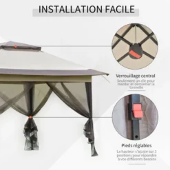 OUTSUNNY Tonnelle Barnum De Jardin Pop-up Pliant 3,64L X 3,64l X 2,94H M Acier Polyester Moustiquaires + Sac De Transport à Roulettes Beige Marron 11 OUTSUNNY Tonnelle Barnum De Jardin Pop-up Pliant 3,64L X 3,64l X 2,94H M Acier Polyester Moustiquaires + Sac De Transport à Roulettes Beige Marron -Promos Verde Rêverie Boutique 28727870 5
